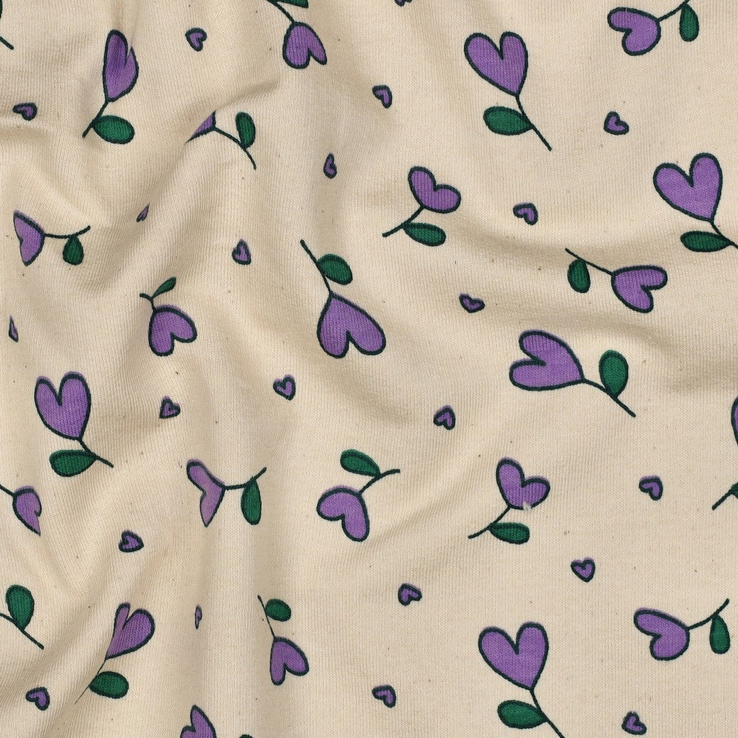 Coeurs Violet - French Terry brossé imprimé