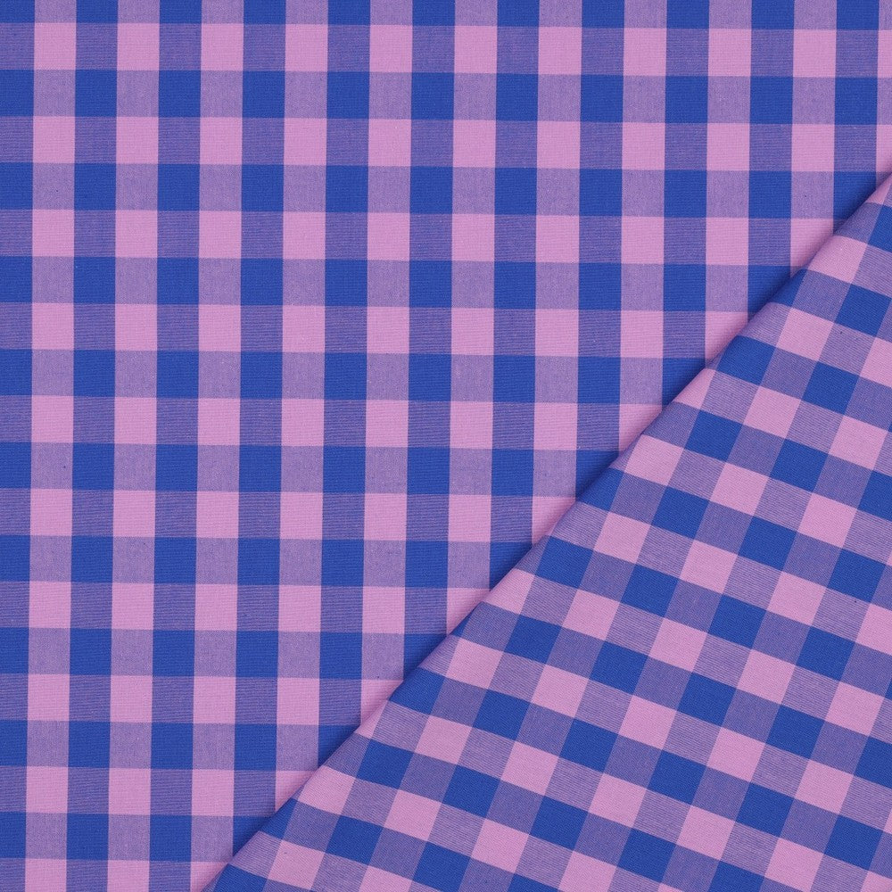 Carreaux Rose/bleu - Coton teint sur fil