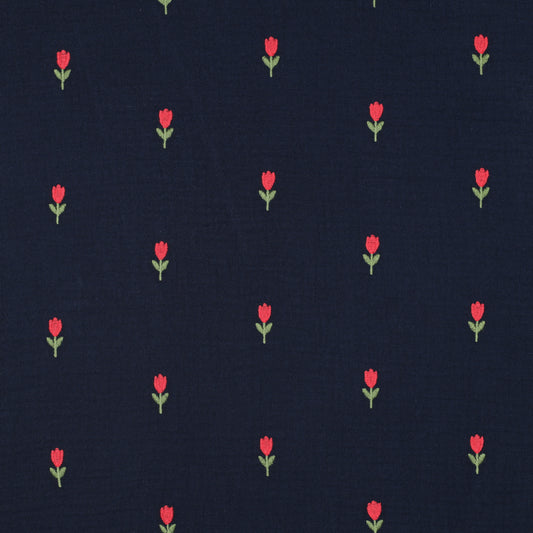 Tulipes - Mousseline de coton brodée