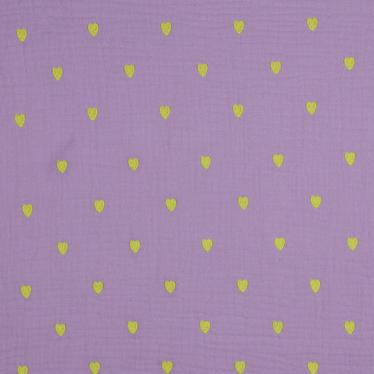 Coeurs néon - Mousseline de coton brodée