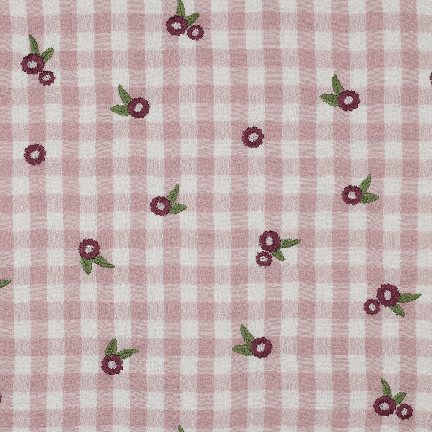Carreaux floral rose lilas - Mousseline de coton brodée