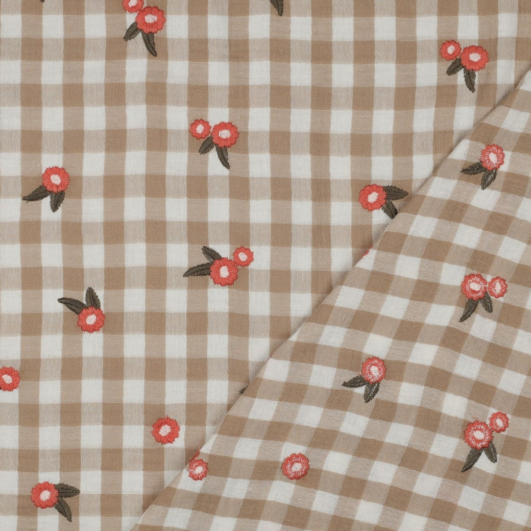 Carreaux floral - Mousseline de coton brodée