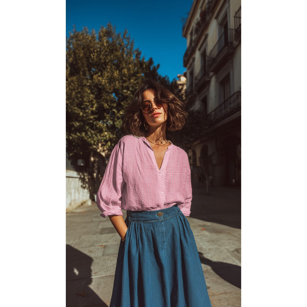 Carreaux roses et coeurs - Coton jacquard