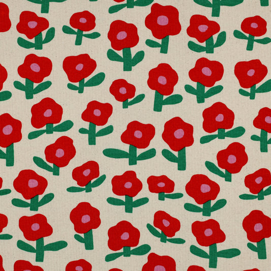 Minimalistes fleurs rouge - Jennifer Bouron - Jersey côtelé imprimé biologique