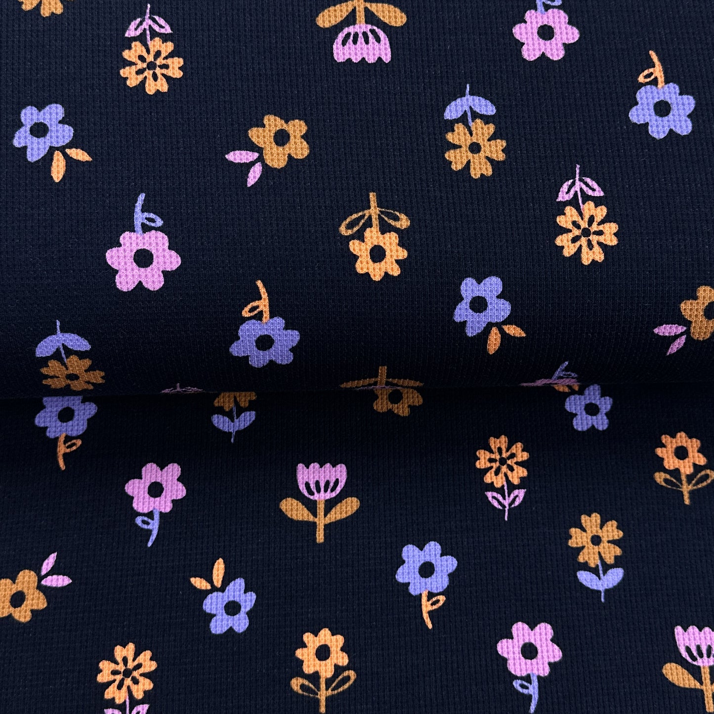 Floral marine - Jersey gaufré imprimé