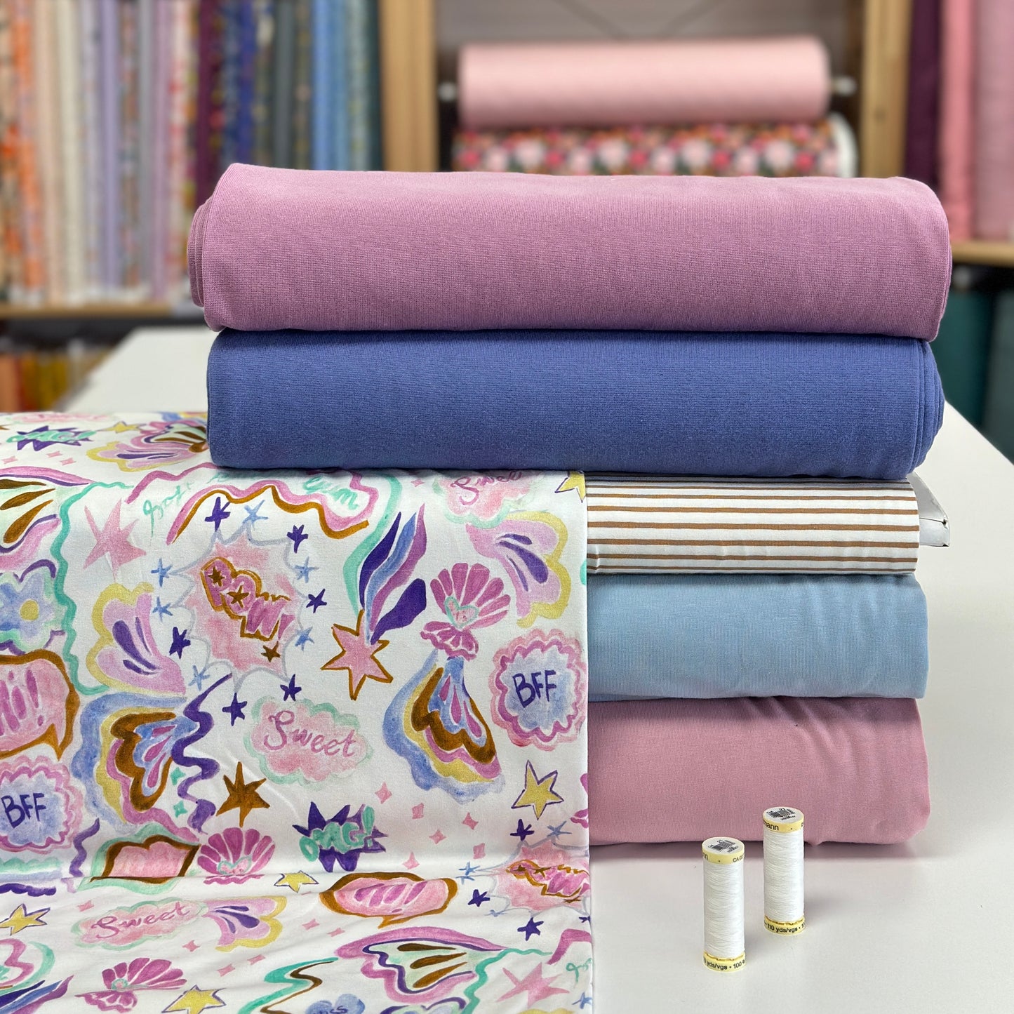 Coquillages blanc - Jersey imprimé digital