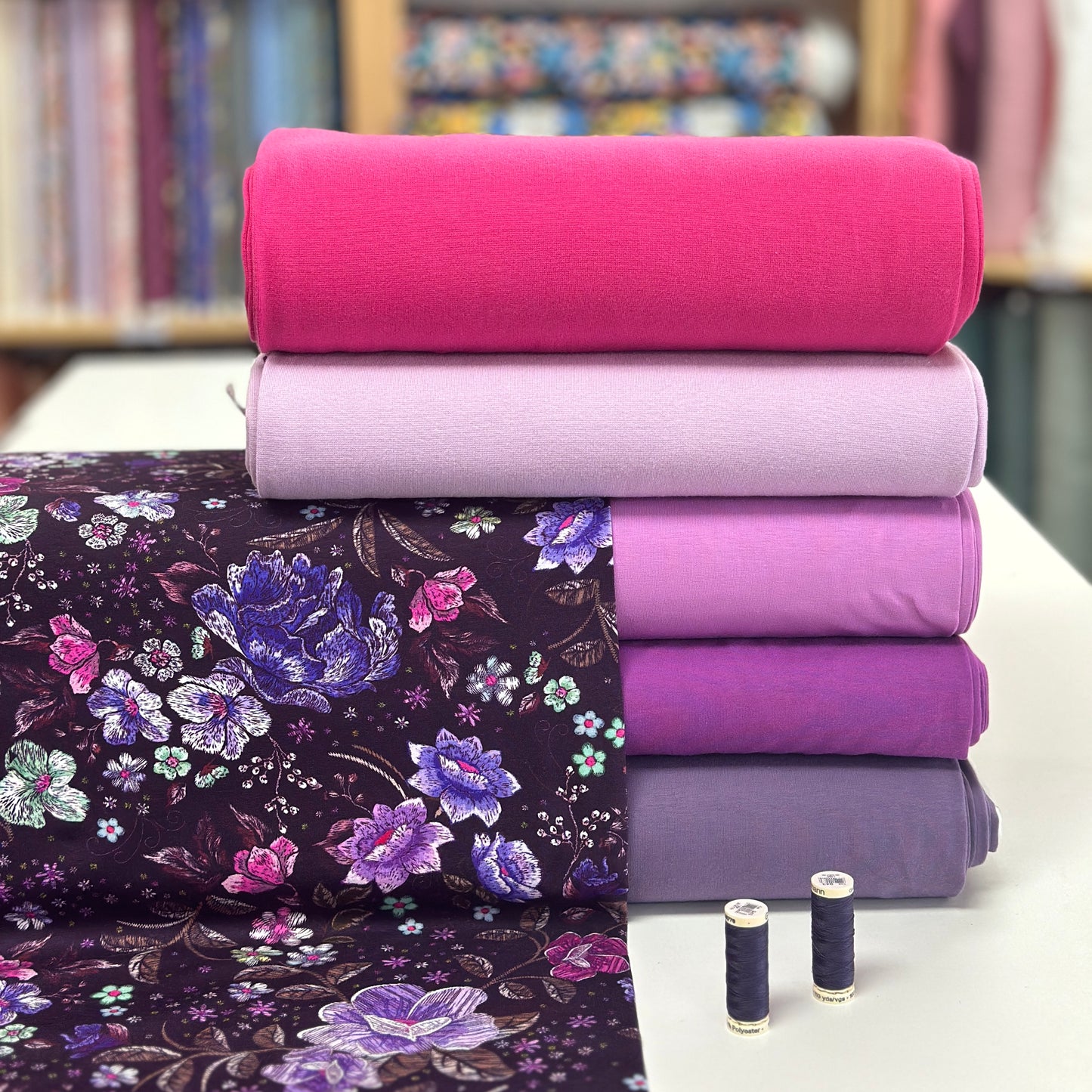 Jardin brodé mauve - Jersey imprimé