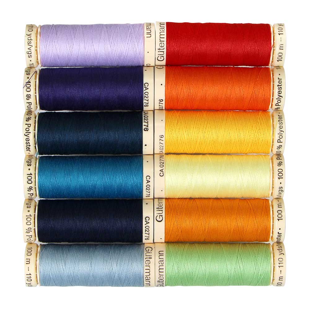 Ensemble de 12 mcx de fil pour tout coudre 100m GUTERMANN - couleurs primaires
