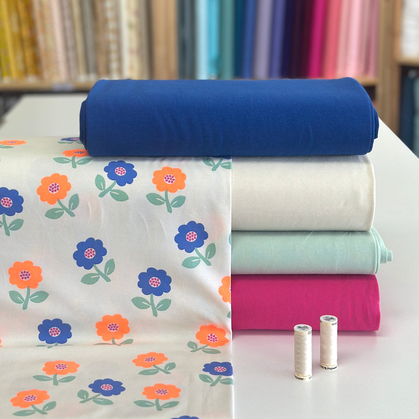 Fleurs néon écru - Jersey imprimé