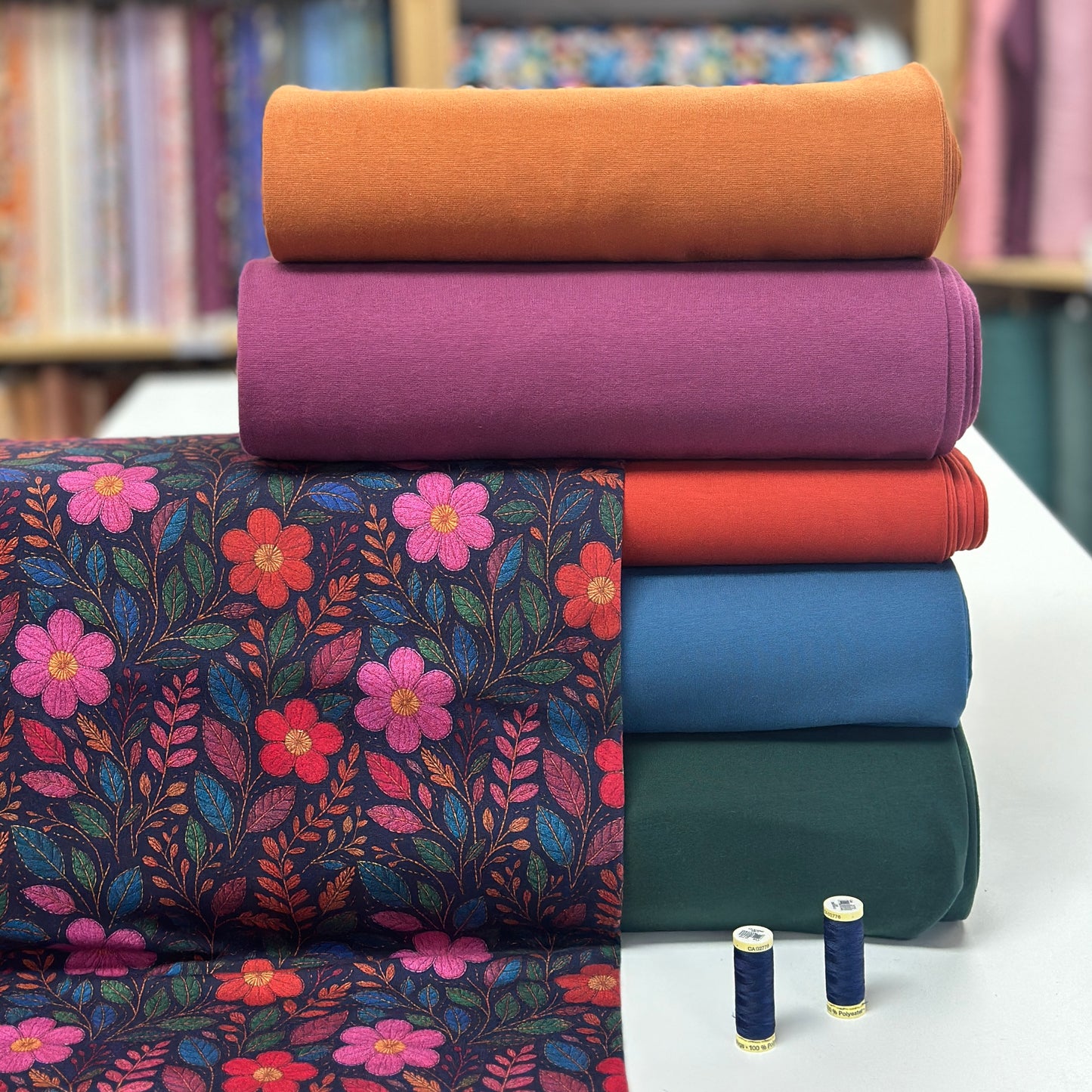 Broderie marine - French Terry brossé imprimé