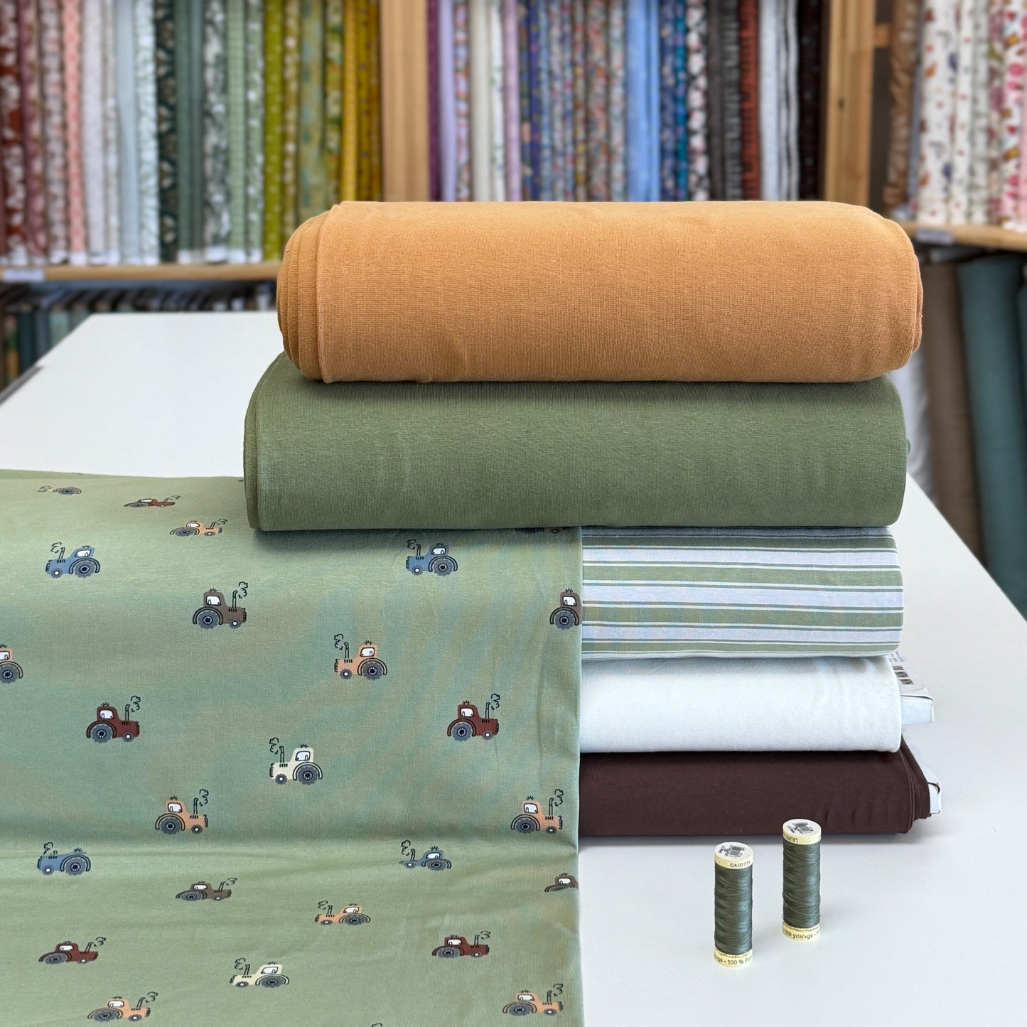 Tracteurs olive - Jersey imprimé