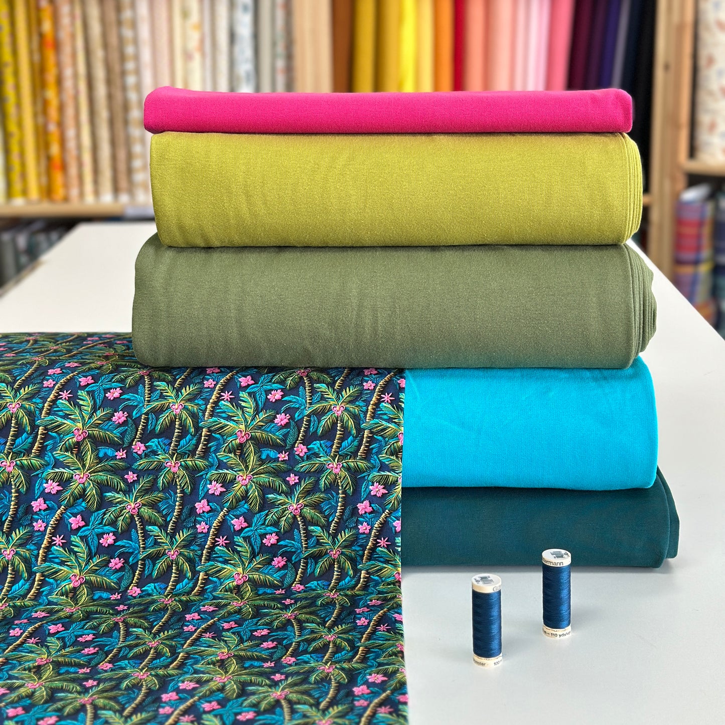 Embroidered blue palm trees - NON NON OUI - Printed French Terry