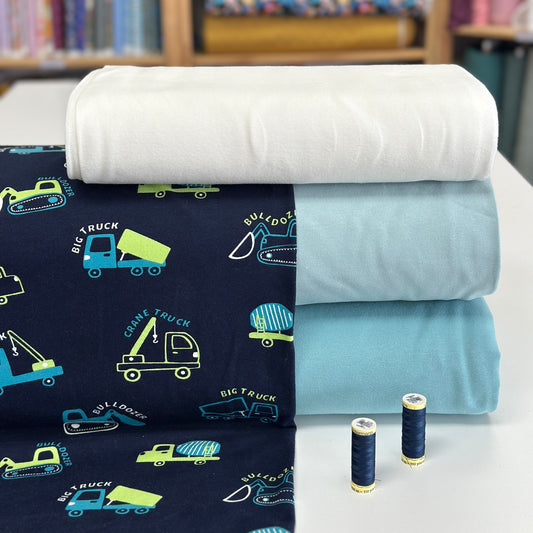 Véhicules de construction - Coton ouaté extensible imprimé