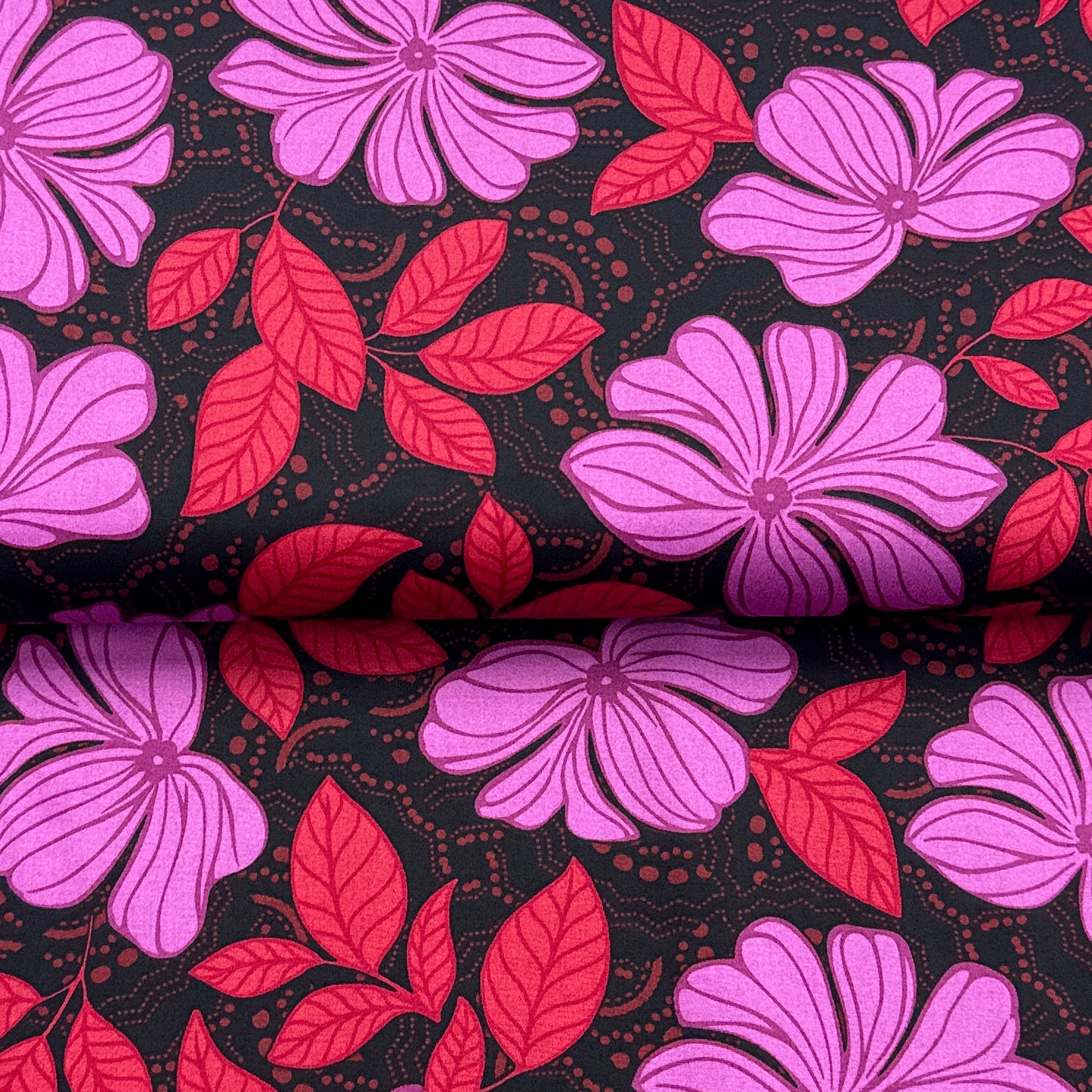 Tracé de fleurs rouge - Cotton satin