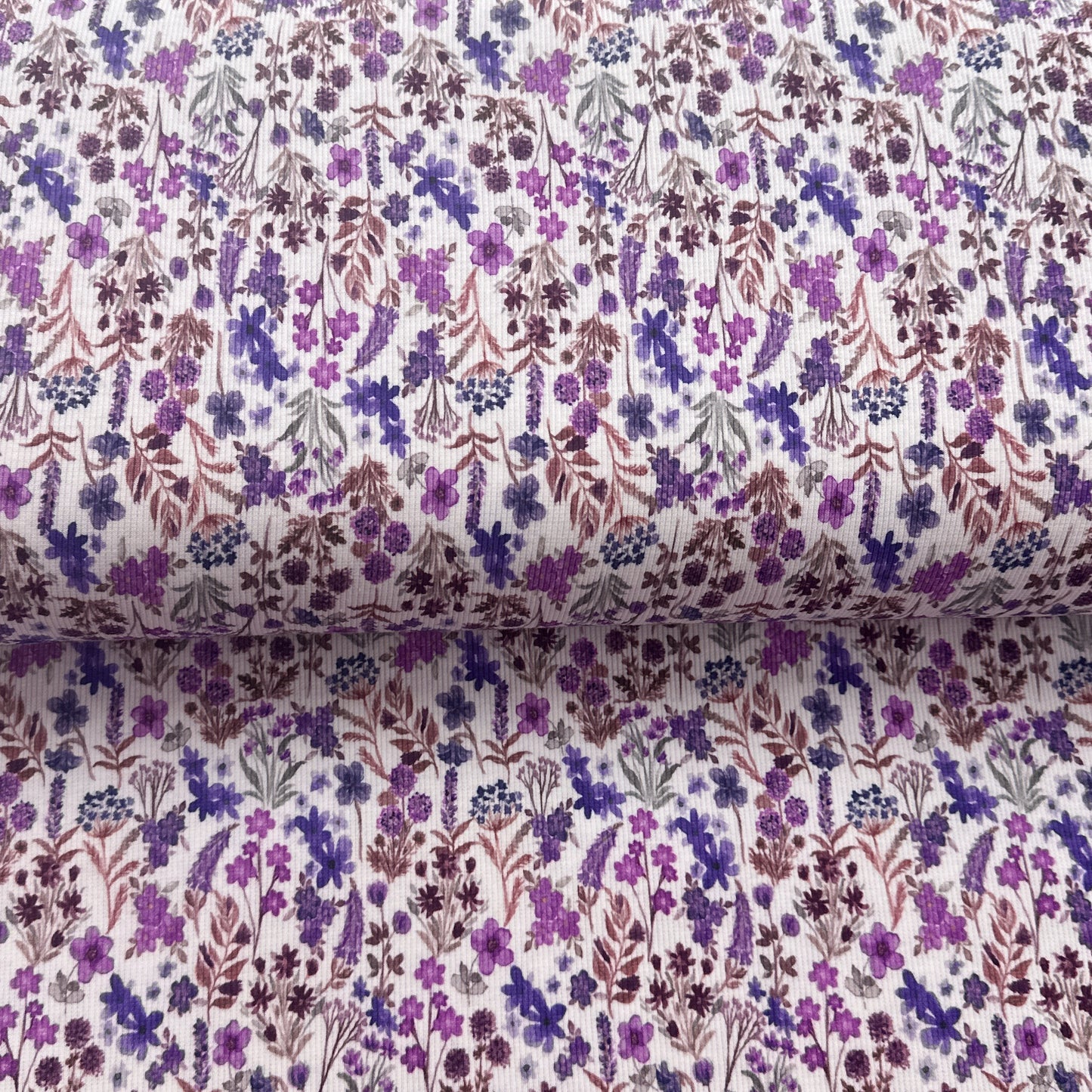 Fleurs sauvages cobalt - Jersey côtelé imprimé