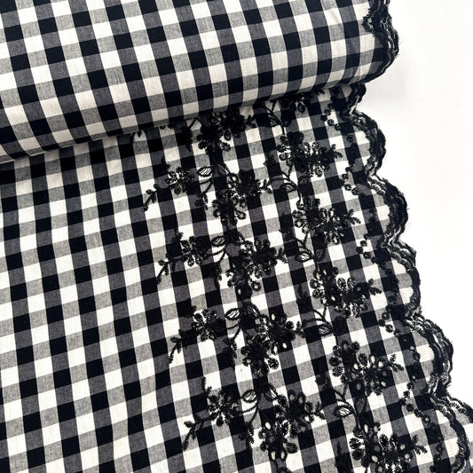 Carreaux bordure un côté Noir/blanc - Coton
