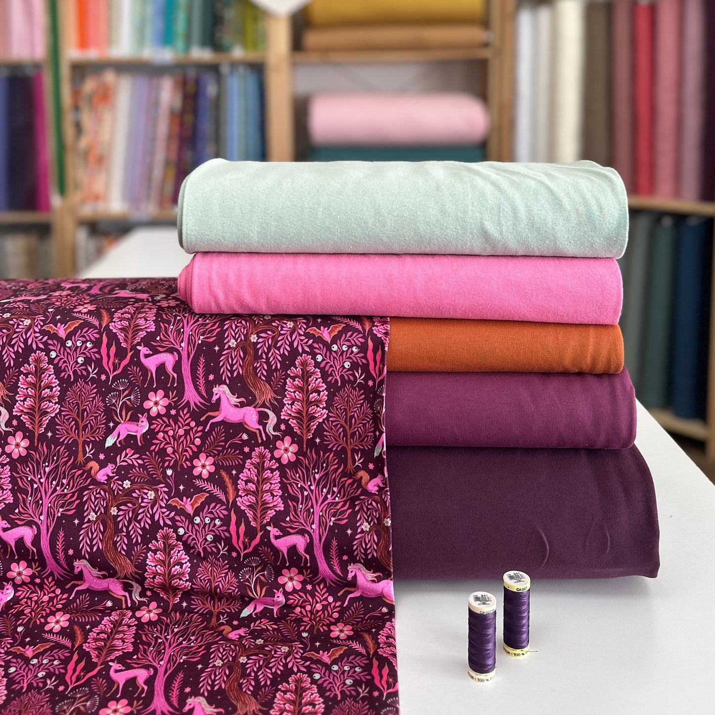 Forêt mystique bourgogne - French Terry imprimé digital