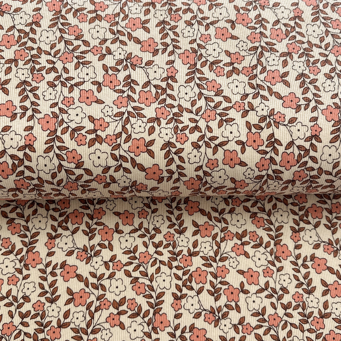 Boutons de fleurs - Jersey côtelé imprimé biologique