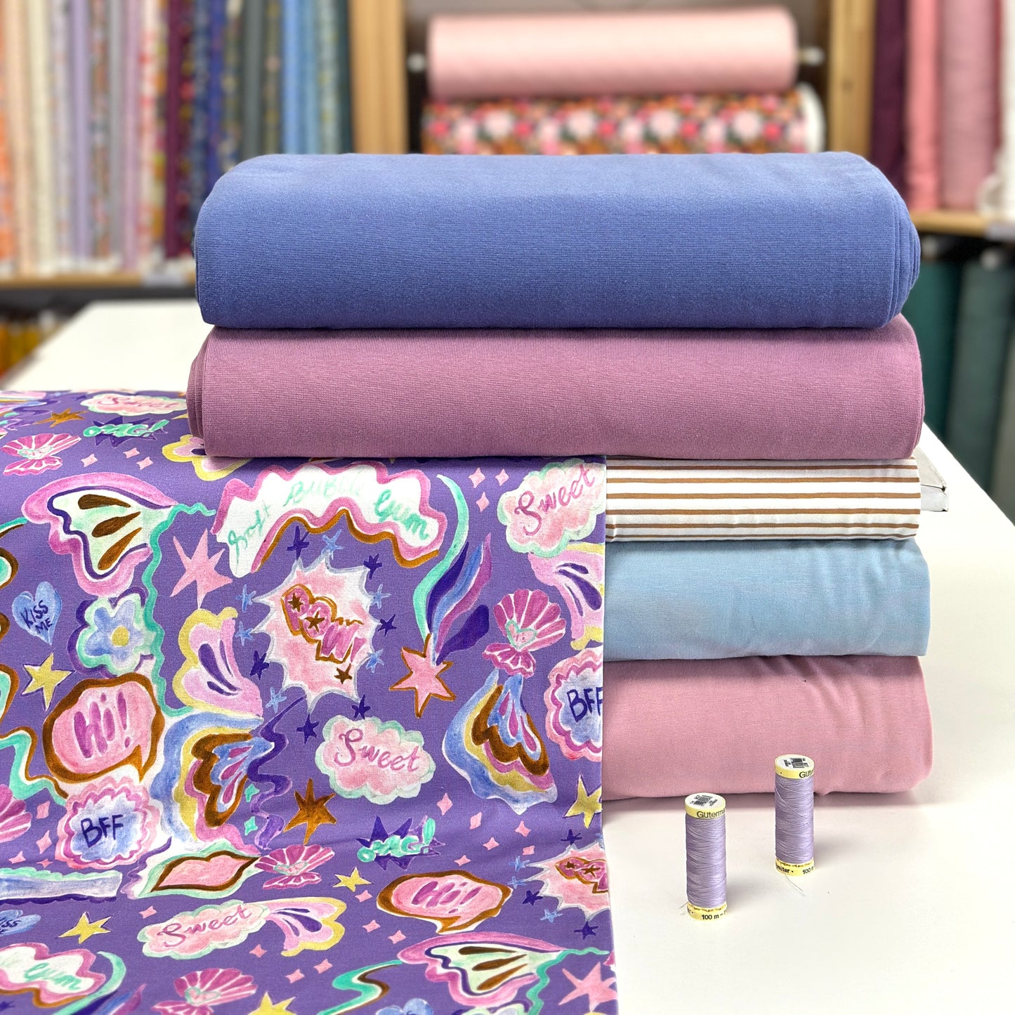 Coquillages mauve - Jersey imprimé digital