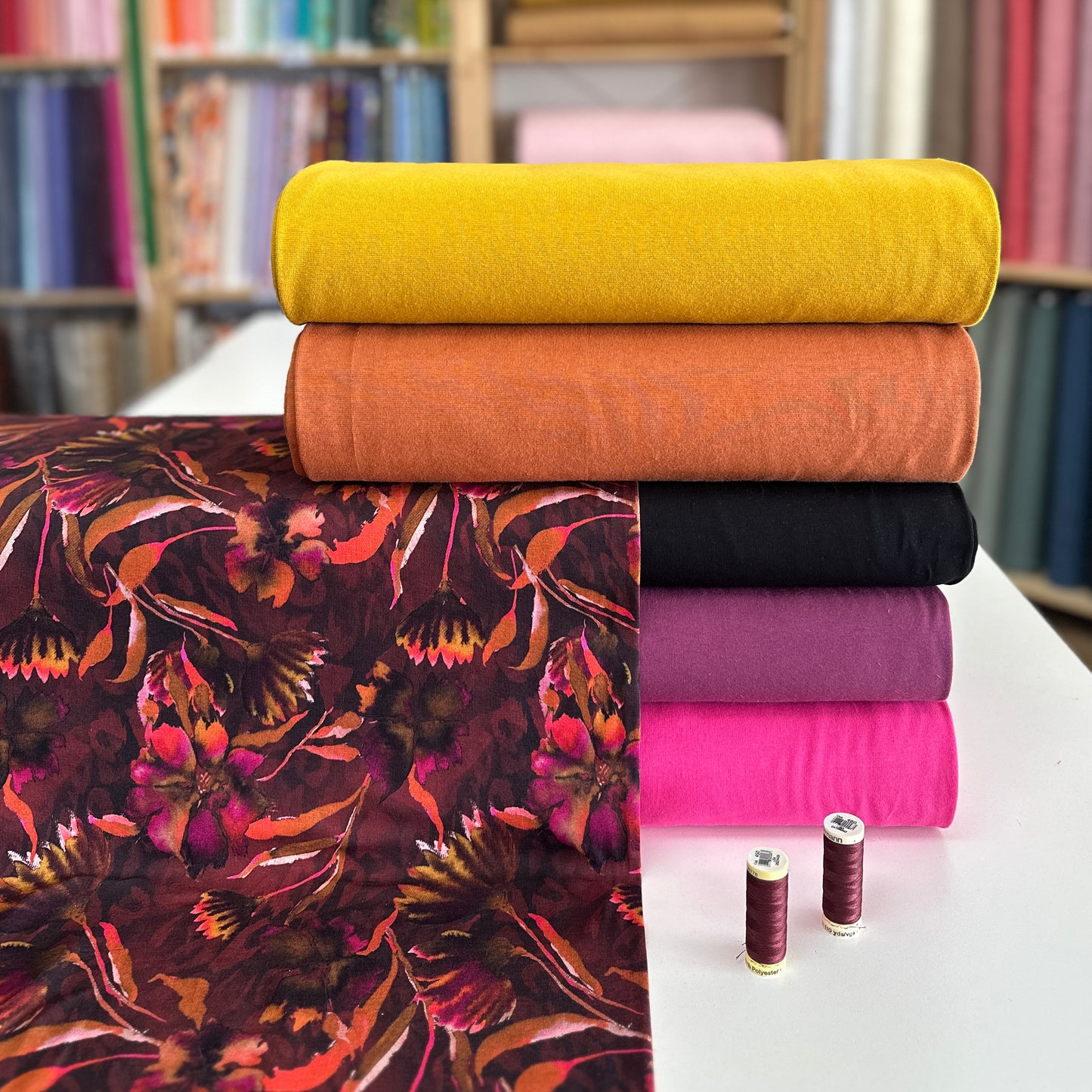 Flamboyantes bourgogne - Jersey imprimé digital