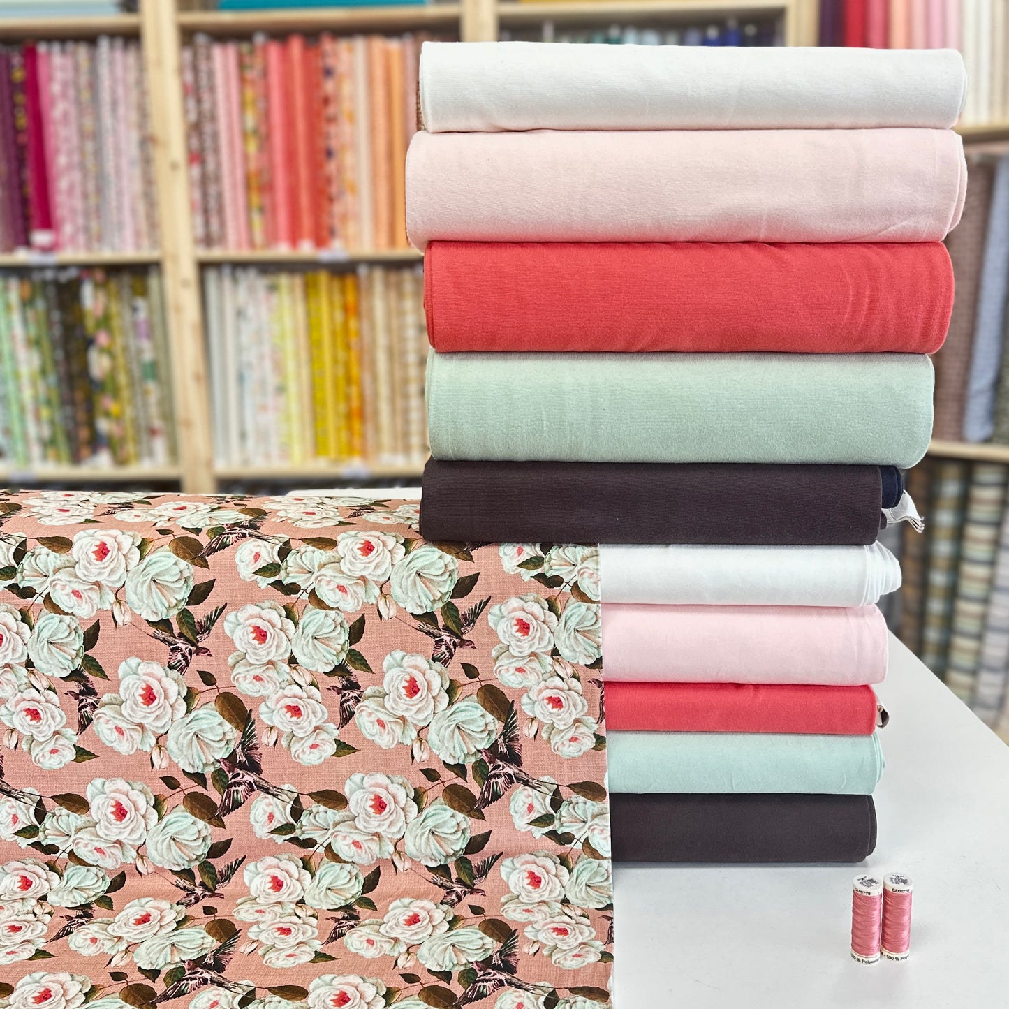 Fin de rouleau 71 cm - Oiseaux et fleurs - Jersey imprimé