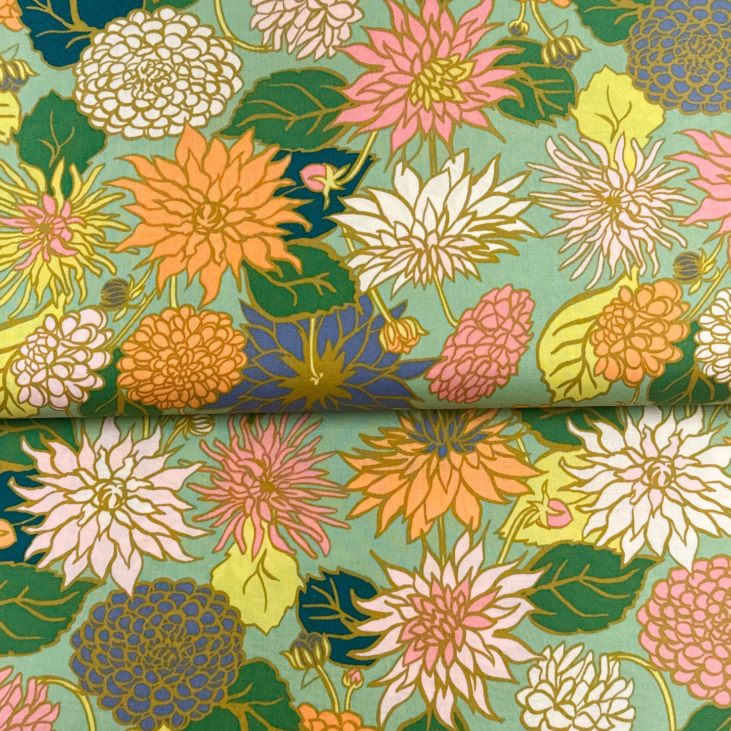 Dahlia love menthe - Monaluna - Popeline imprimée biologique