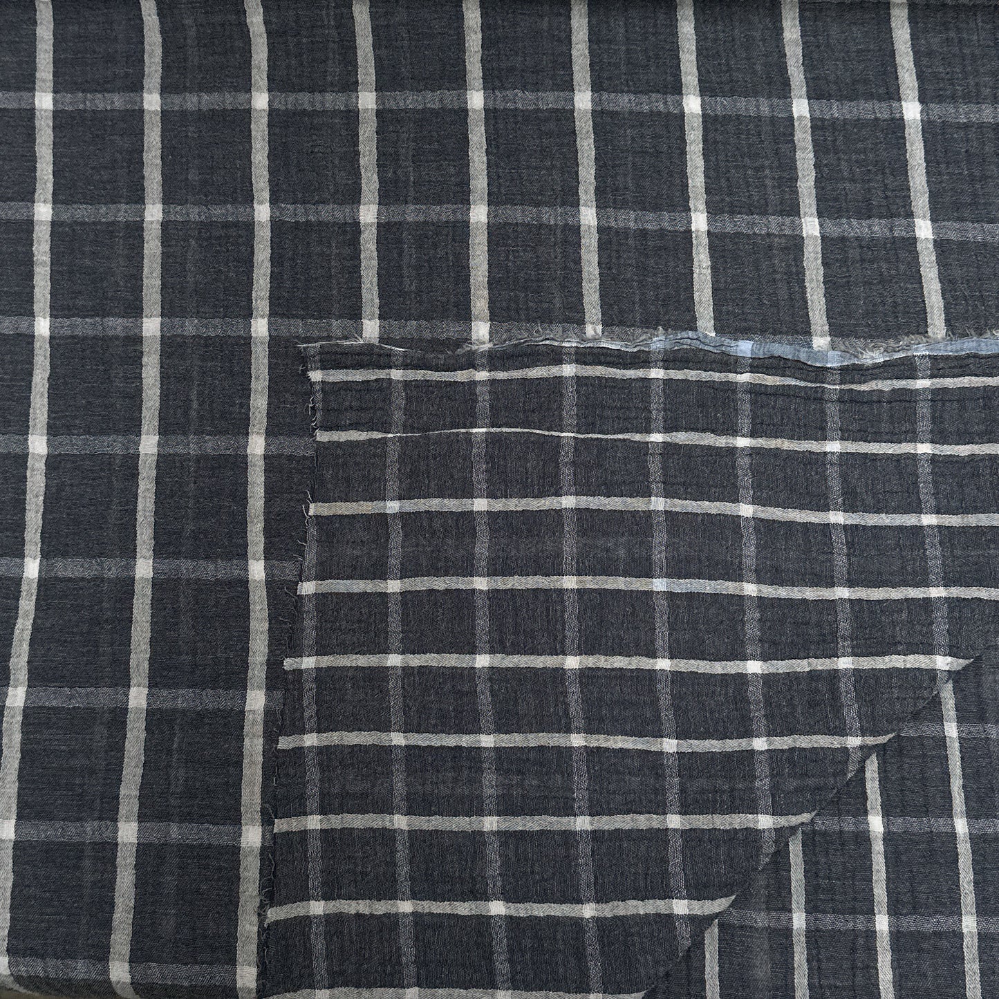 Carreaux gris foncé - Mousseline de coton réversible