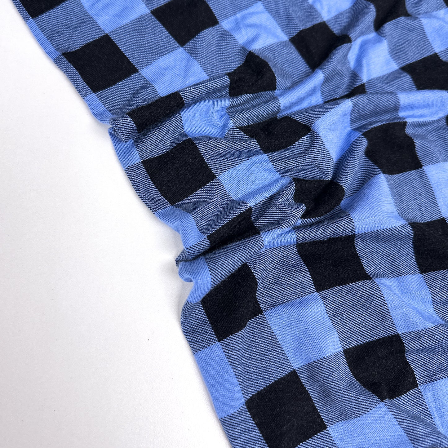 Fin de rouleau 89 cm - Carreaux Bleu - Jersey bambou