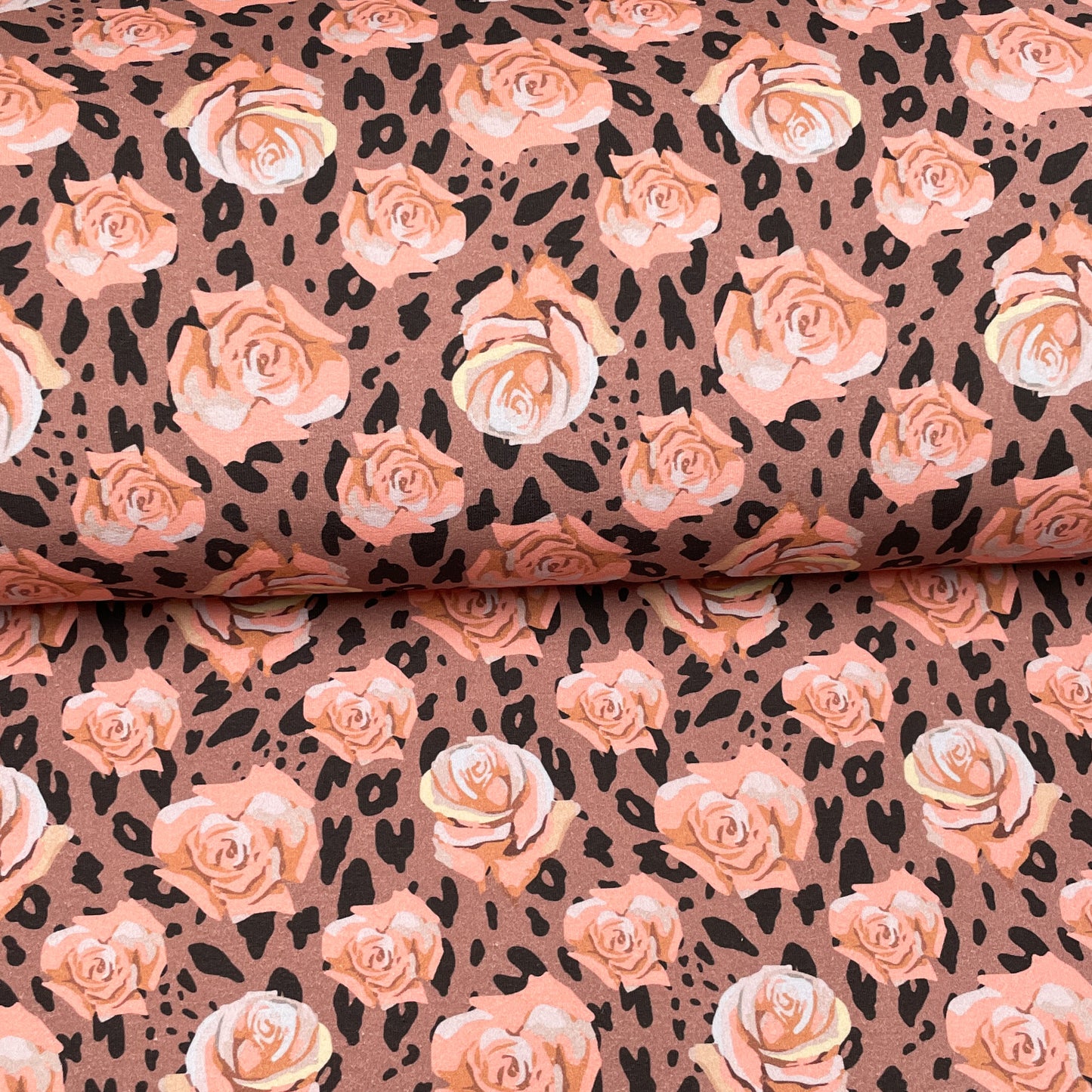 Leopards and brown flowers (Slight defect) - Printed French Terry