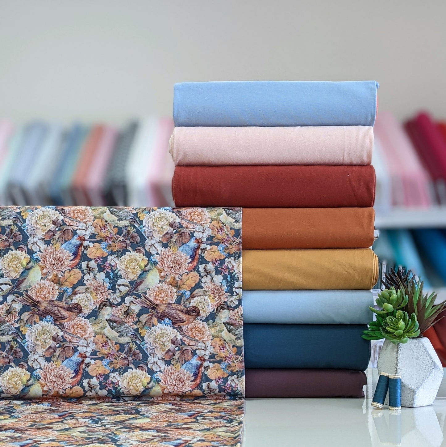 Fin de rouleau 71 cm - Oiseaux colorés bleu - Jersey imprimé