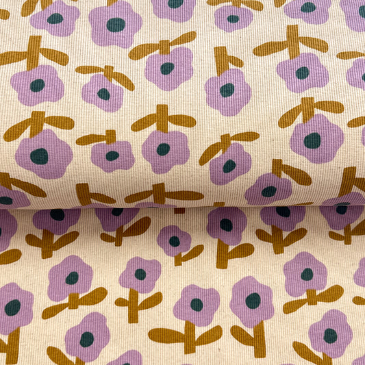 Minimalistes fleurs lavande  - Jennifer Bouron - Jersey côtelé imprimé biologique