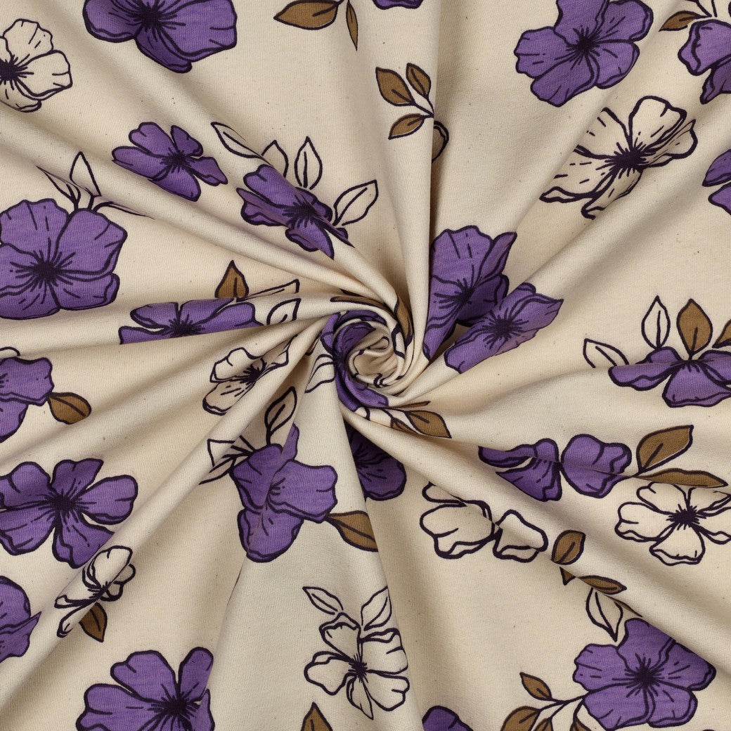 Fleurs violet - French Terry brossé imprimé
