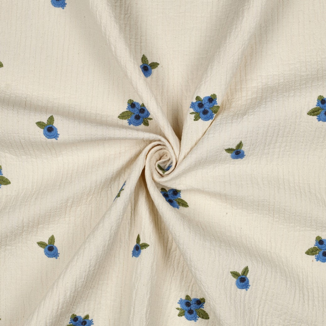 Bleuets - Mousseline de coton brodée