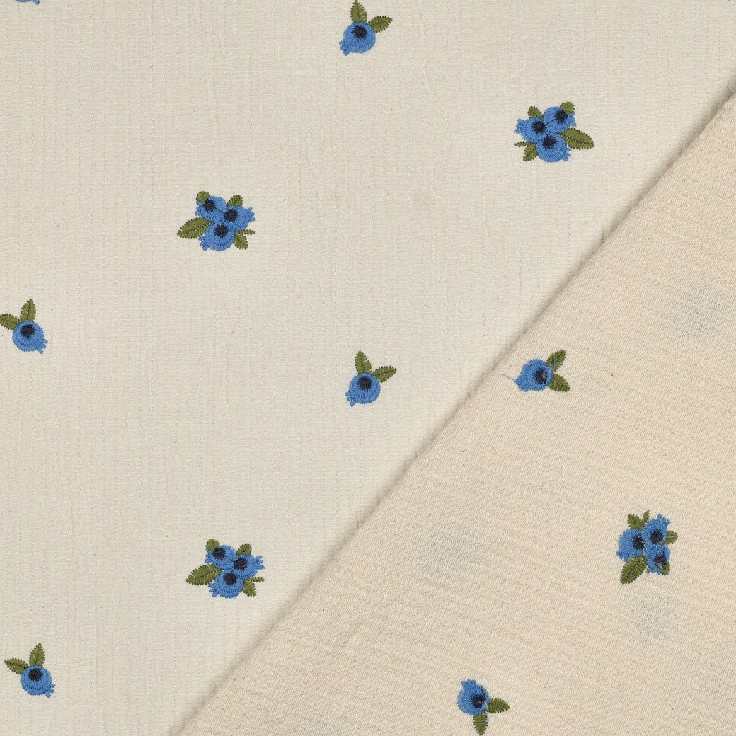 Bleuets - Mousseline de coton brodée