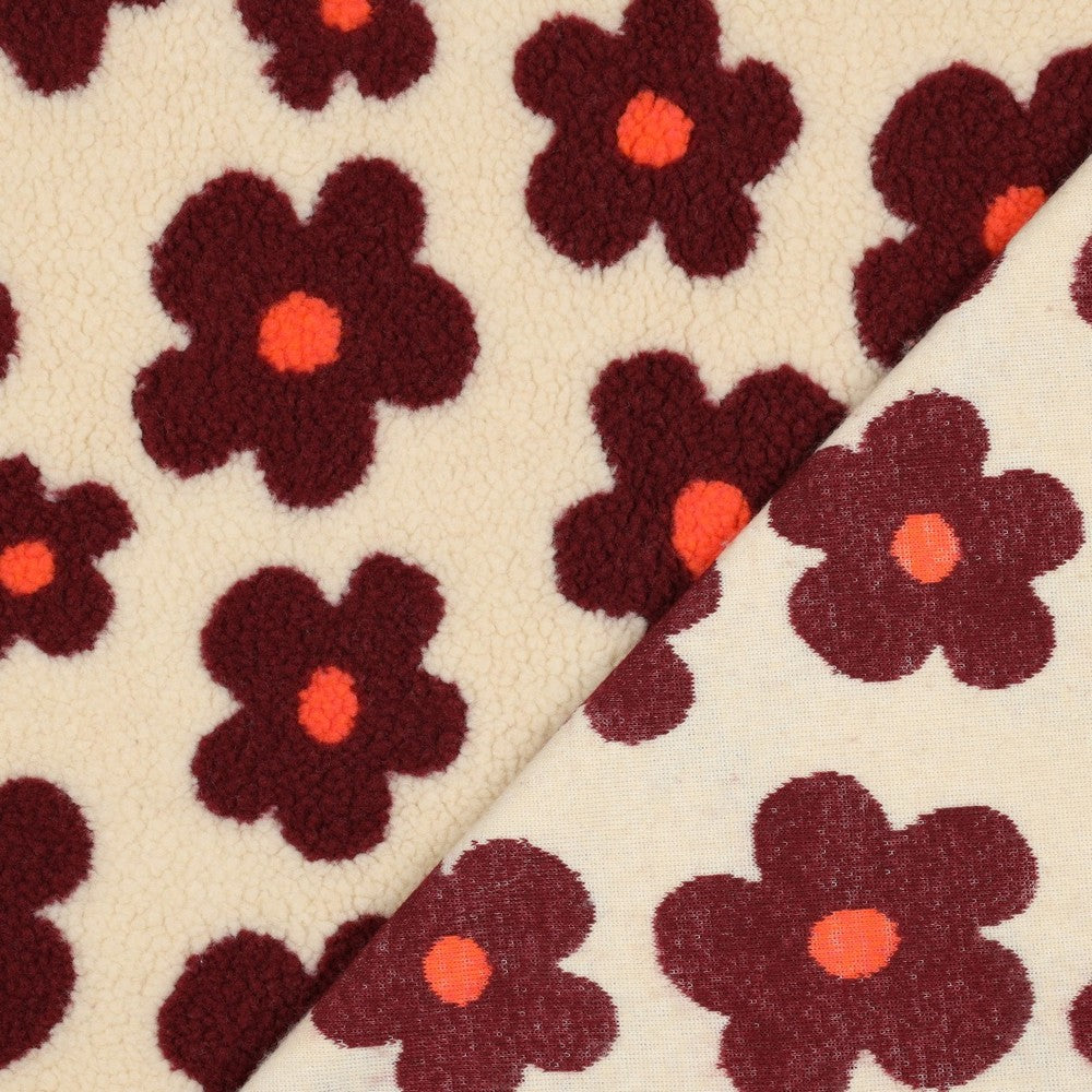 Grosses fleurs beige - Teddy jacquard