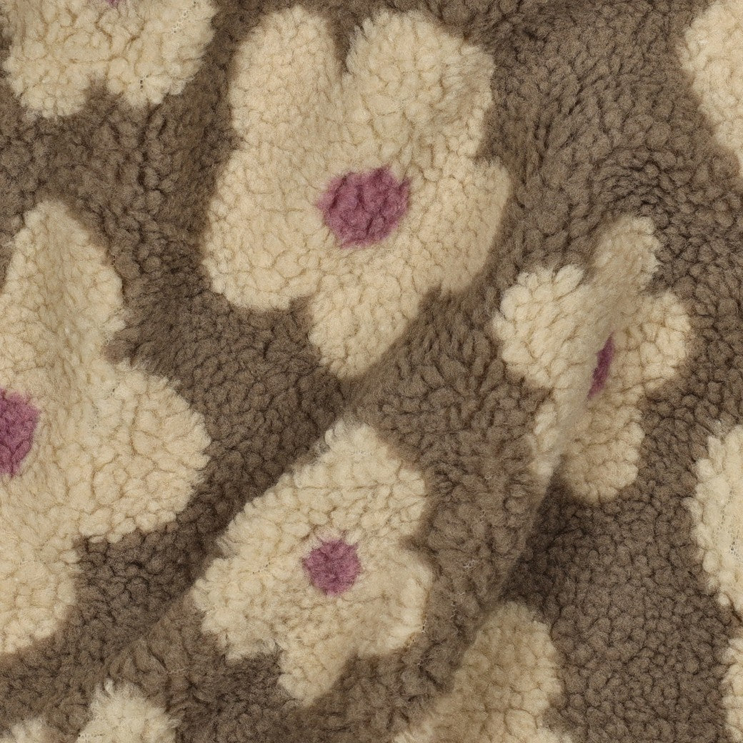 Grosses fleurs taupe - Teddy jacquard