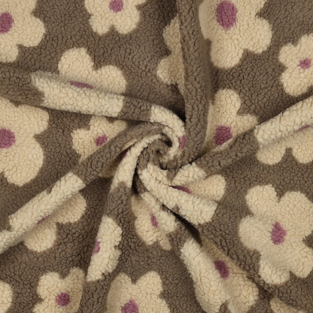 Grosses fleurs taupe - Teddy jacquard