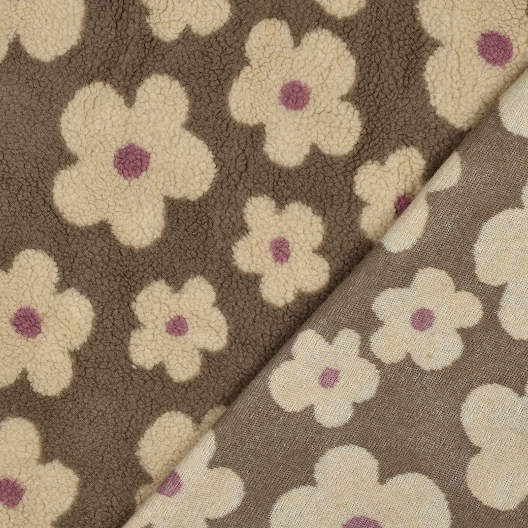 Grosses fleurs taupe - Teddy jacquard
