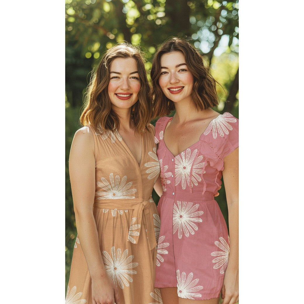 Grosses fleurs brodées bleu - Coton brodé