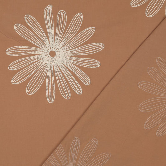 Grosses fleurs brodées ocre - Coton brodé