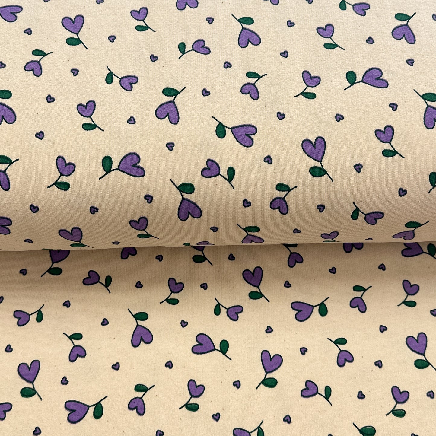 Coeurs Violet - French Terry brossé imprimé