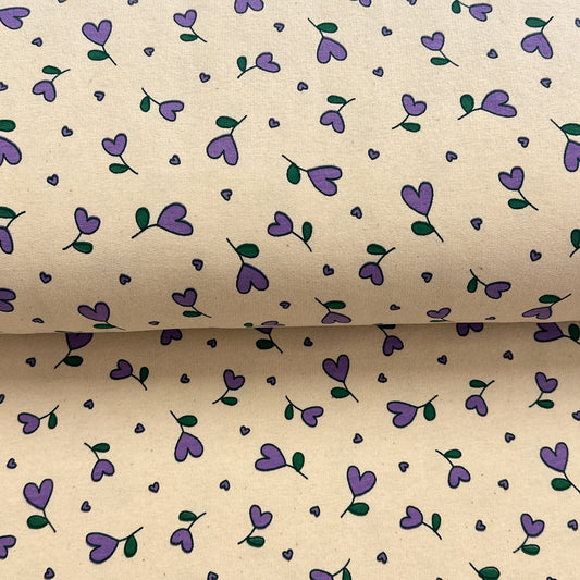 Coeurs Violet - French Terry brossé imprimé