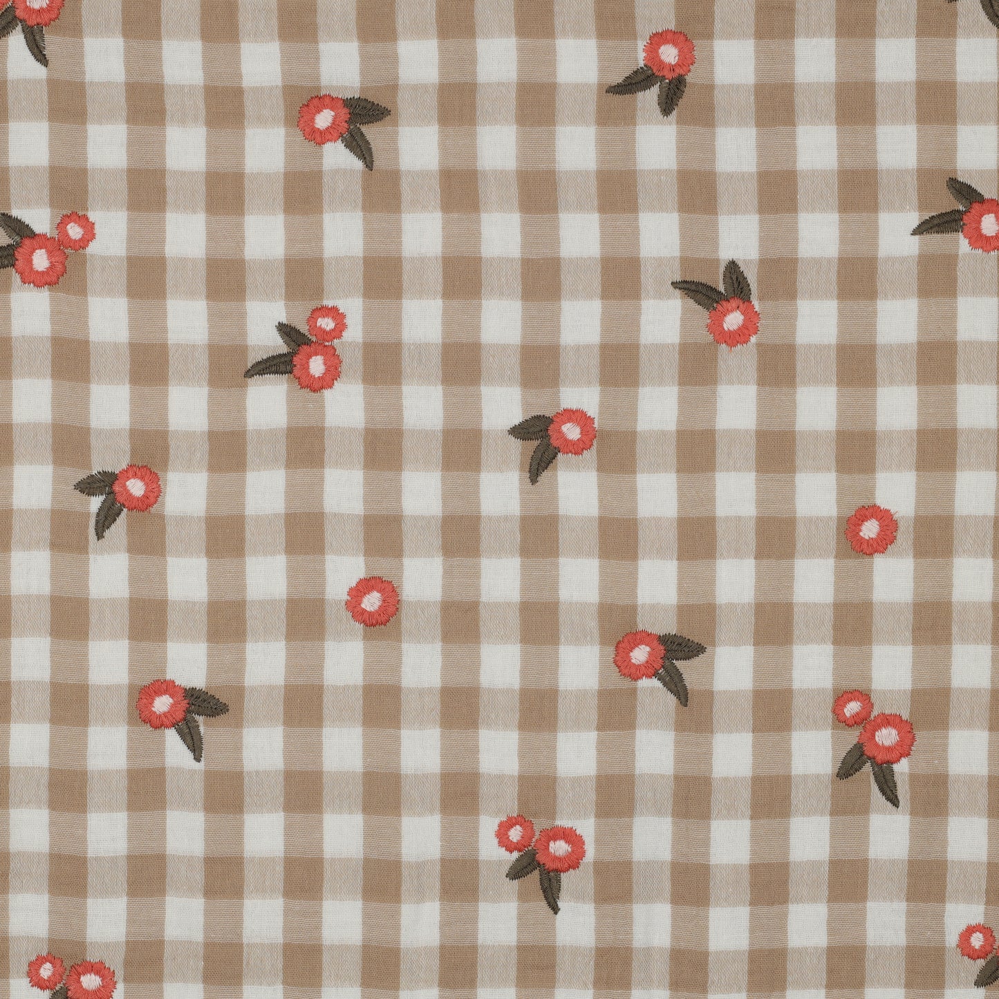 Carreaux floral - Mousseline de coton brodée
