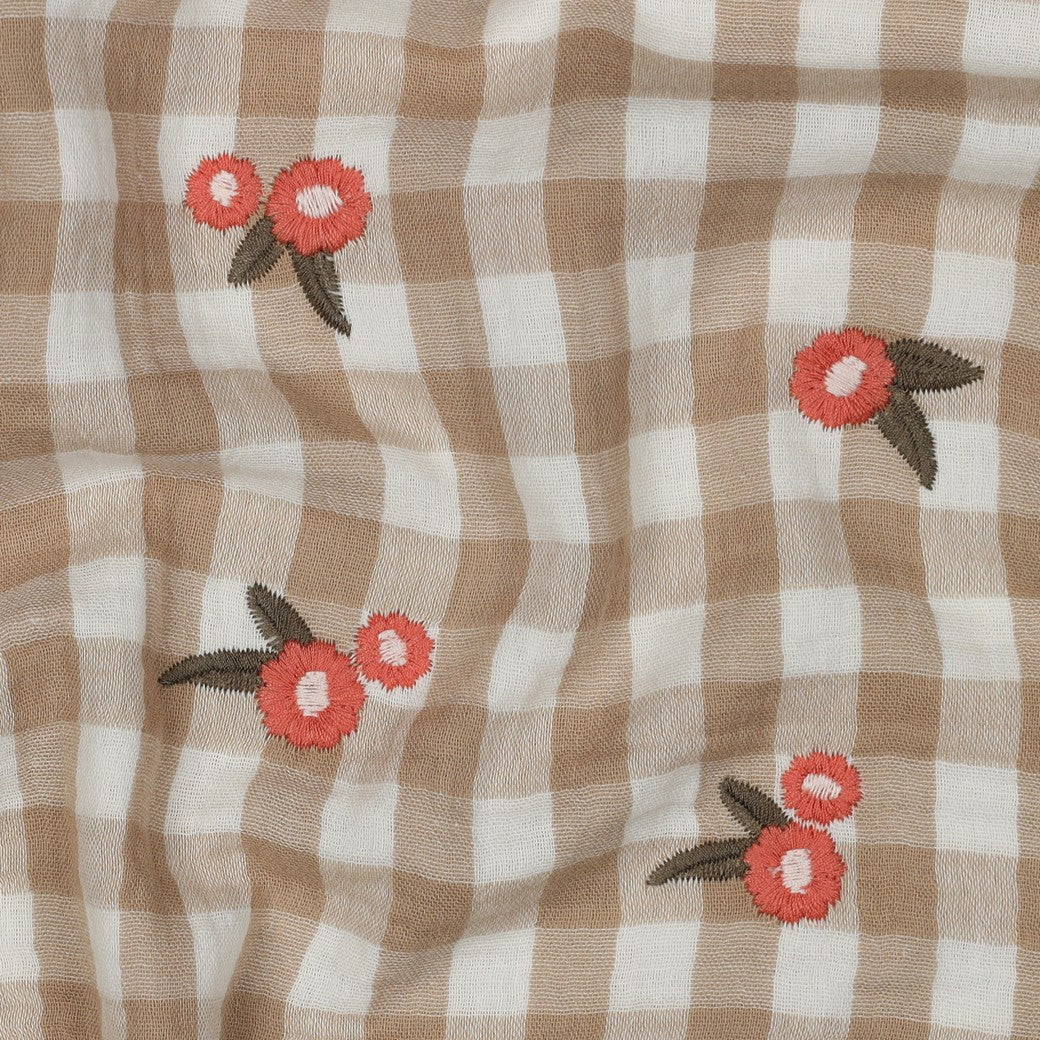 Carreaux floral - Mousseline de coton brodée