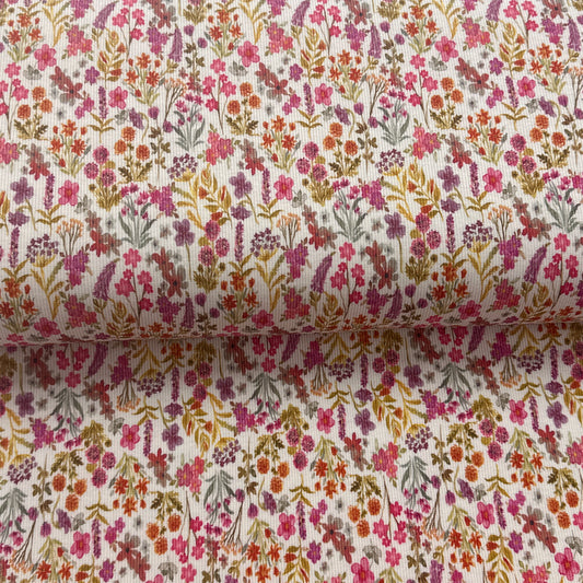 Fleurs sauvages rose - Jersey côtelé imprimé