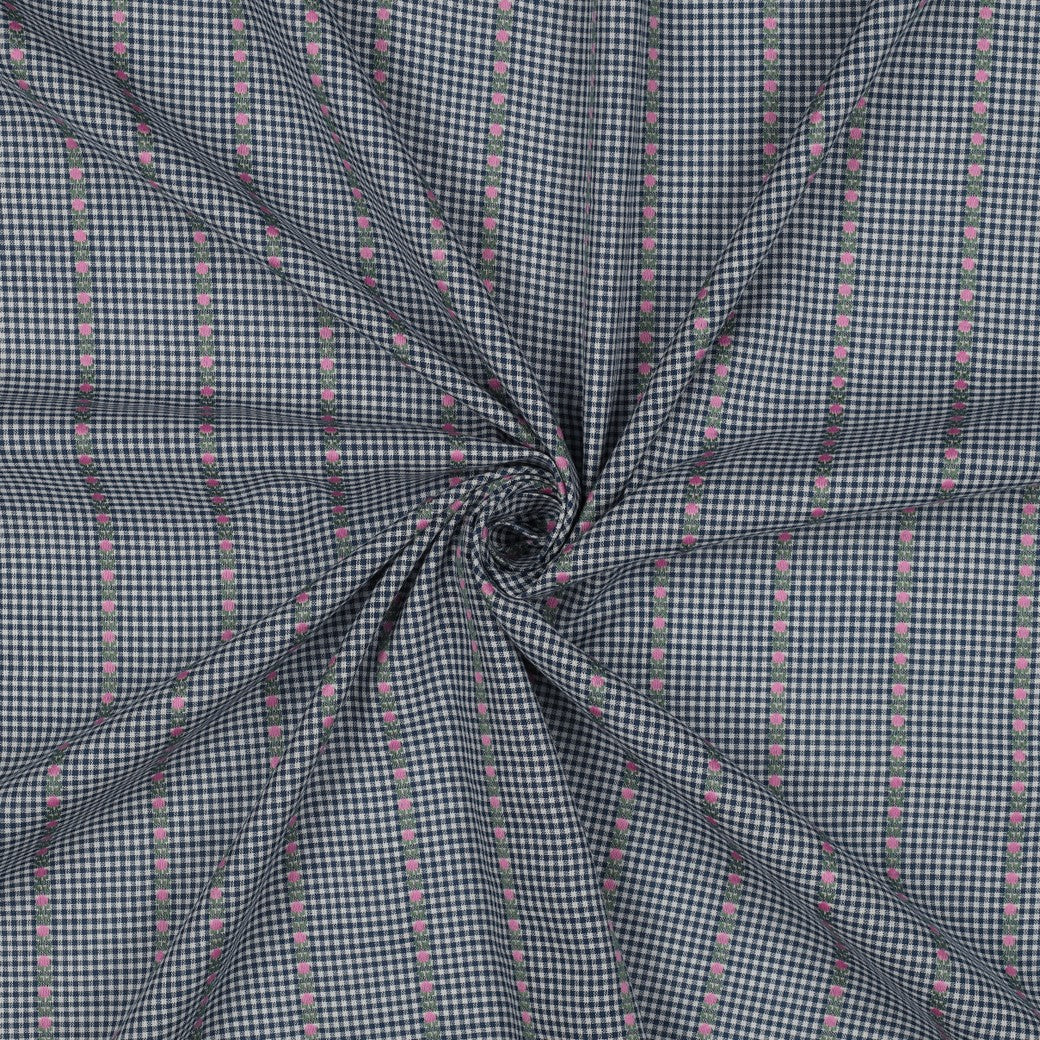 Carreaux marine et fleurs - Coton jacquard