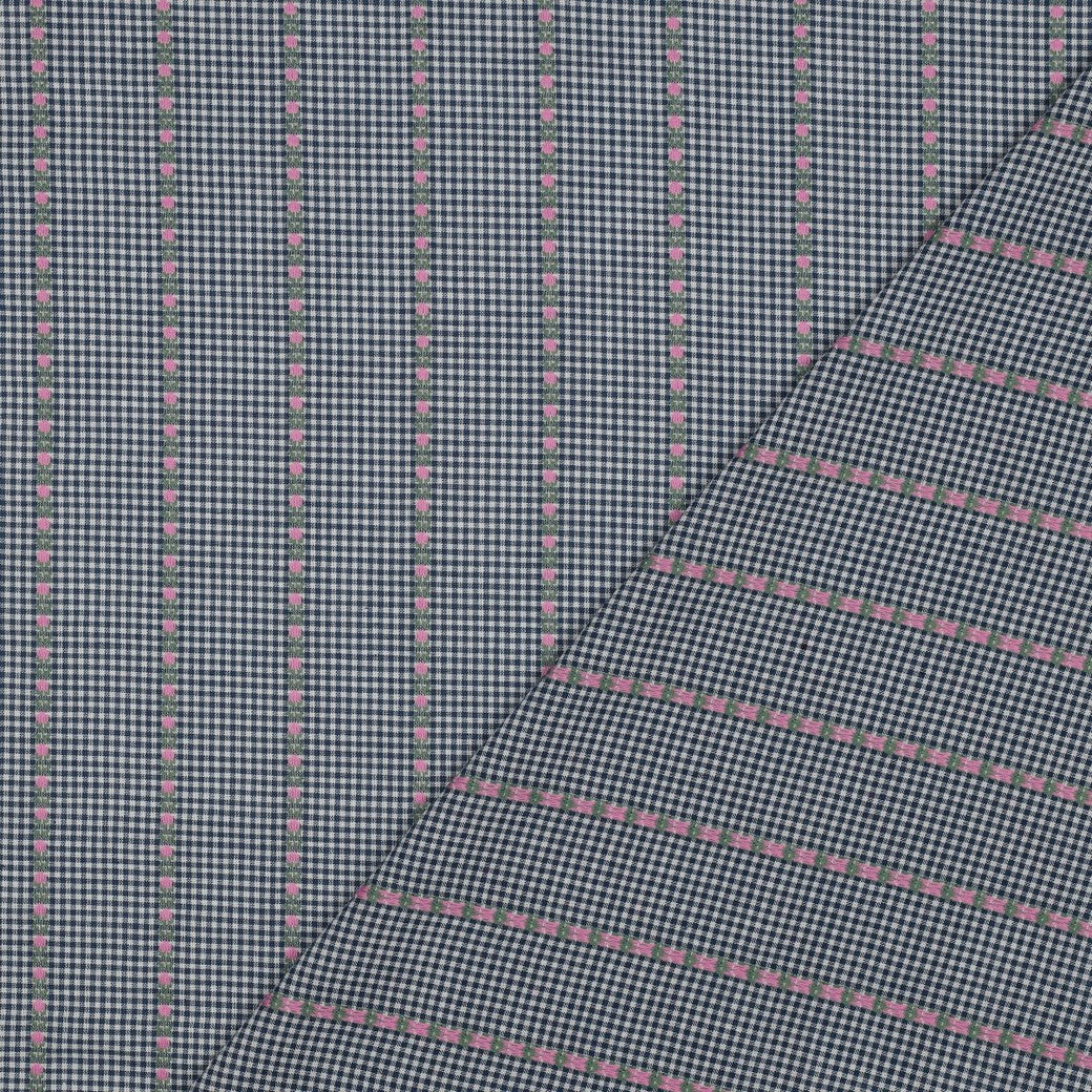 Carreaux marine et fleurs - Coton jacquard