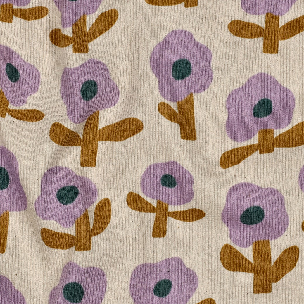 Minimalistes fleurs lavande  - Jennifer Bouron - Jersey côtelé imprimé biologique