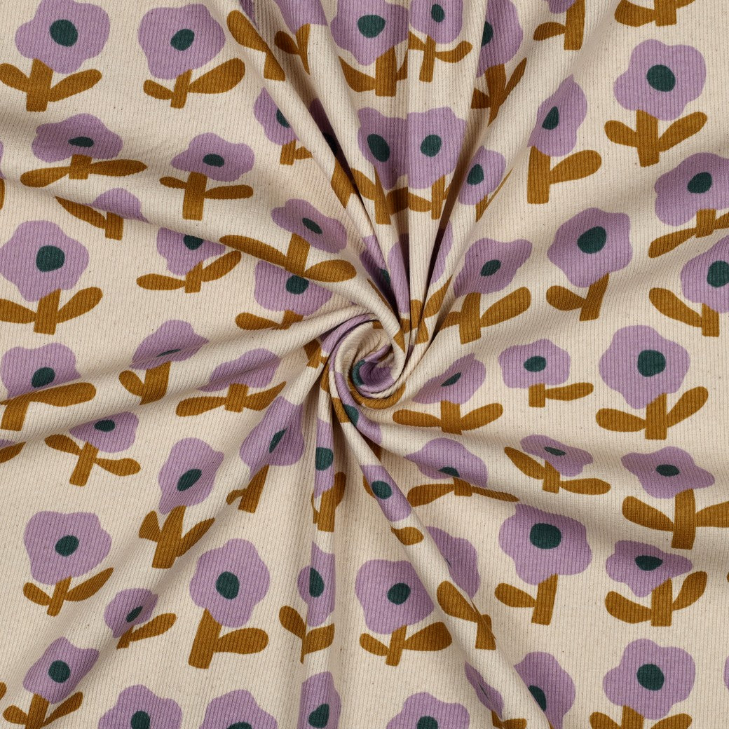 Minimalistes fleurs lavande  - Jennifer Bouron - Jersey côtelé imprimé biologique