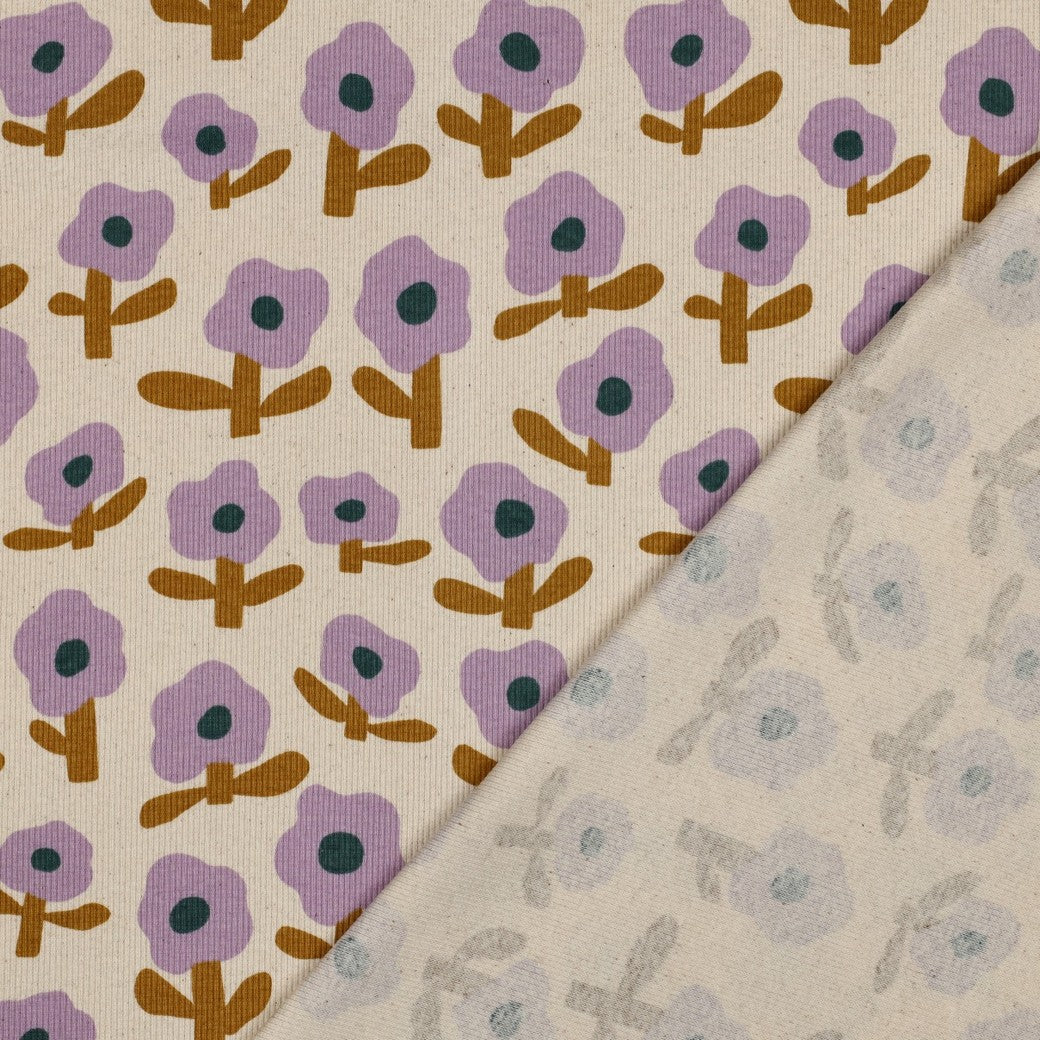 Minimalistes fleurs lavande  - Jennifer Bouron - Jersey côtelé imprimé biologique